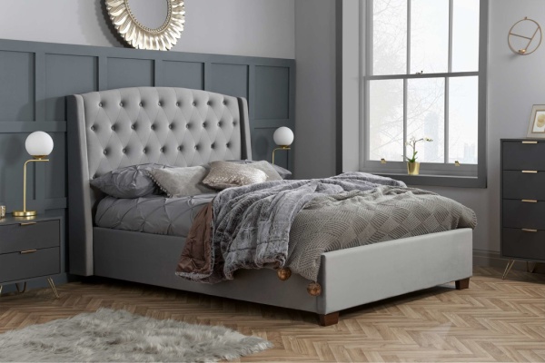 Birlea Birkhall Fabric Upholstered Grey Velvet Bed Frame